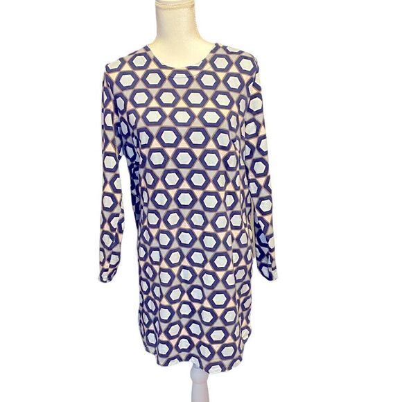 H&M Navy Blue long Sleeved Hexagon Cotton Casual Dress Women’s Size Large - Picture 1 of 8